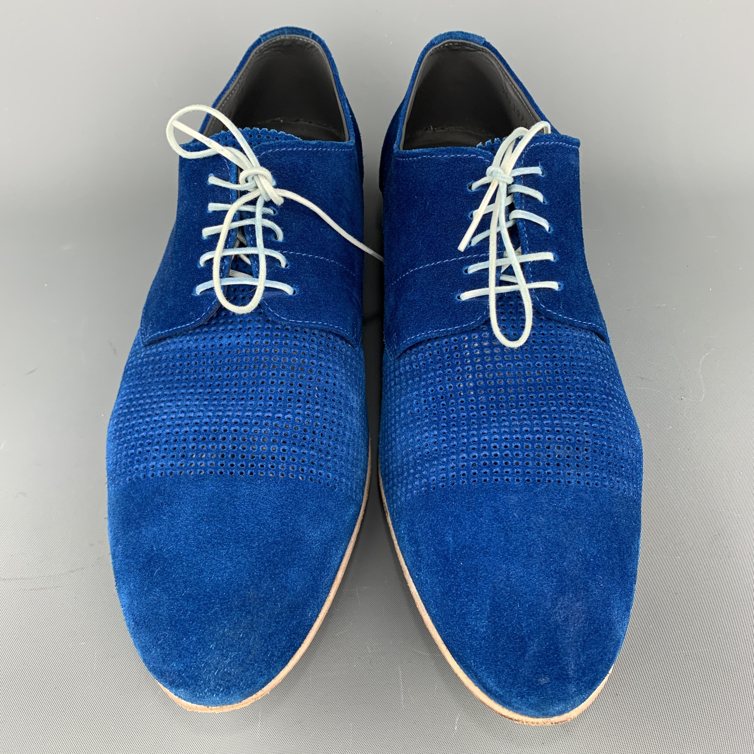 Men's HUGO BOSS Size 9.5 Blue Perforated Suede Pointed Lace Up