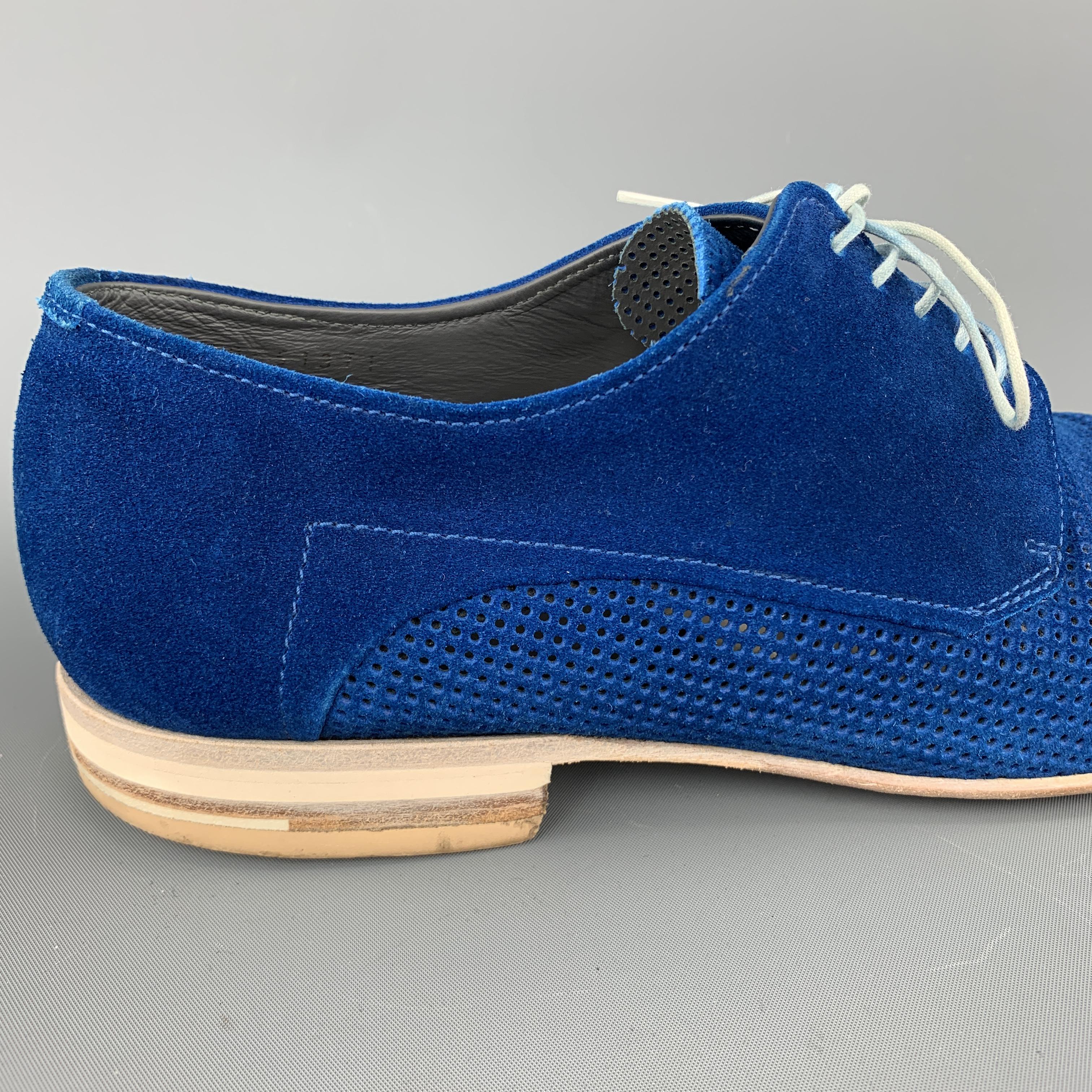 HUGO BOSS Size 9.5 Blue Perforated Suede Pointed Lace Up 2