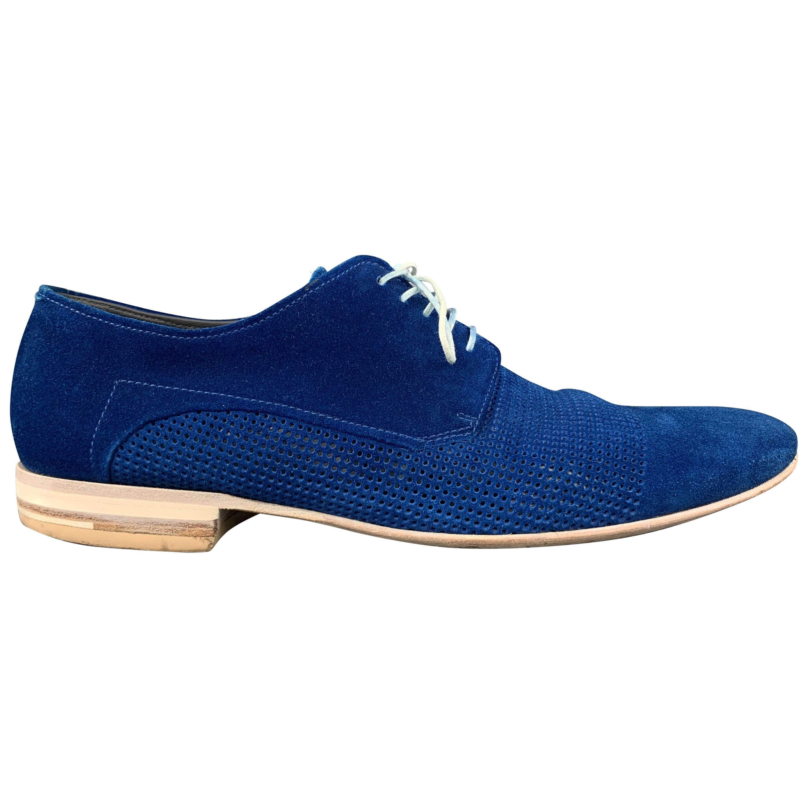 HUGO BOSS Size 9.5 Blue Perforated Suede Pointed Lace Up at 1stDibs