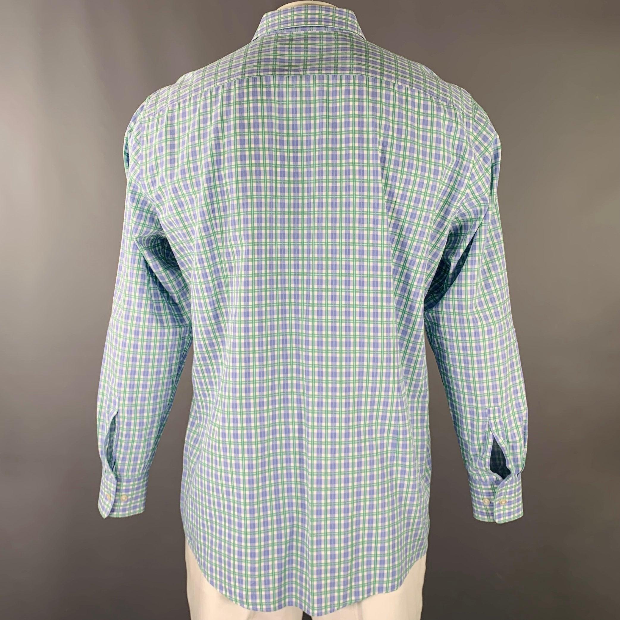 HUGO BOSS Size L Blue White Green Checkered Long Sleeve Shirt In Excellent Condition For Sale In San Francisco, CA