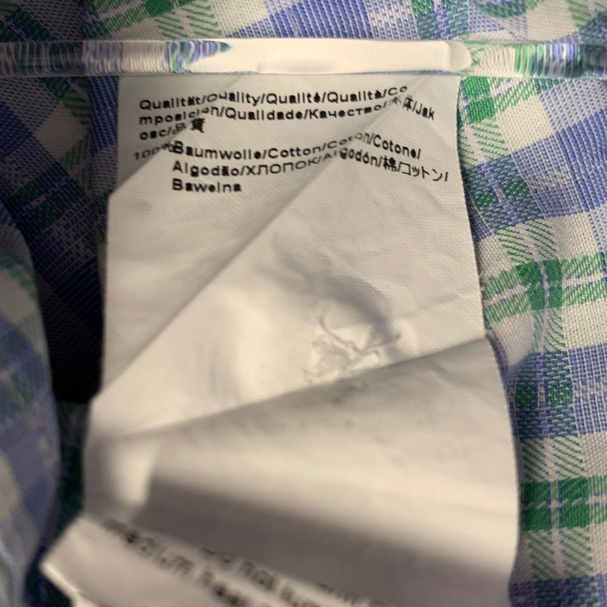 HUGO BOSS Size L Blue White Green Checkered Long Sleeve Shirt For Sale 1