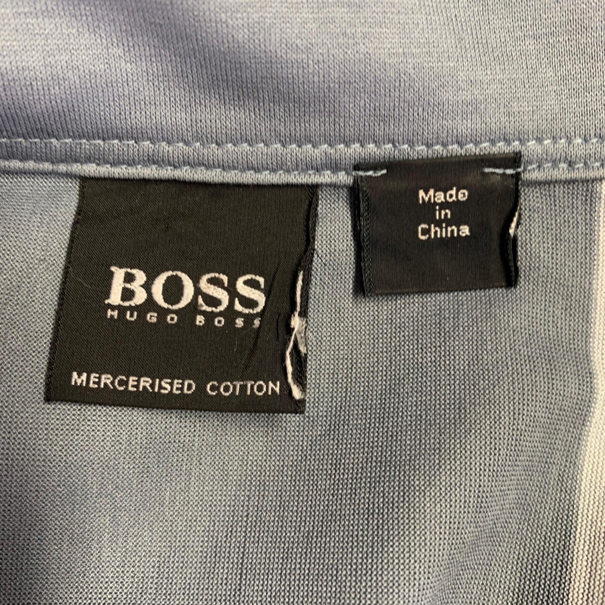 Men's HUGO BOSS Size L Grey Beige Stripe Mercerized Cotton Short Sleeve Shirt