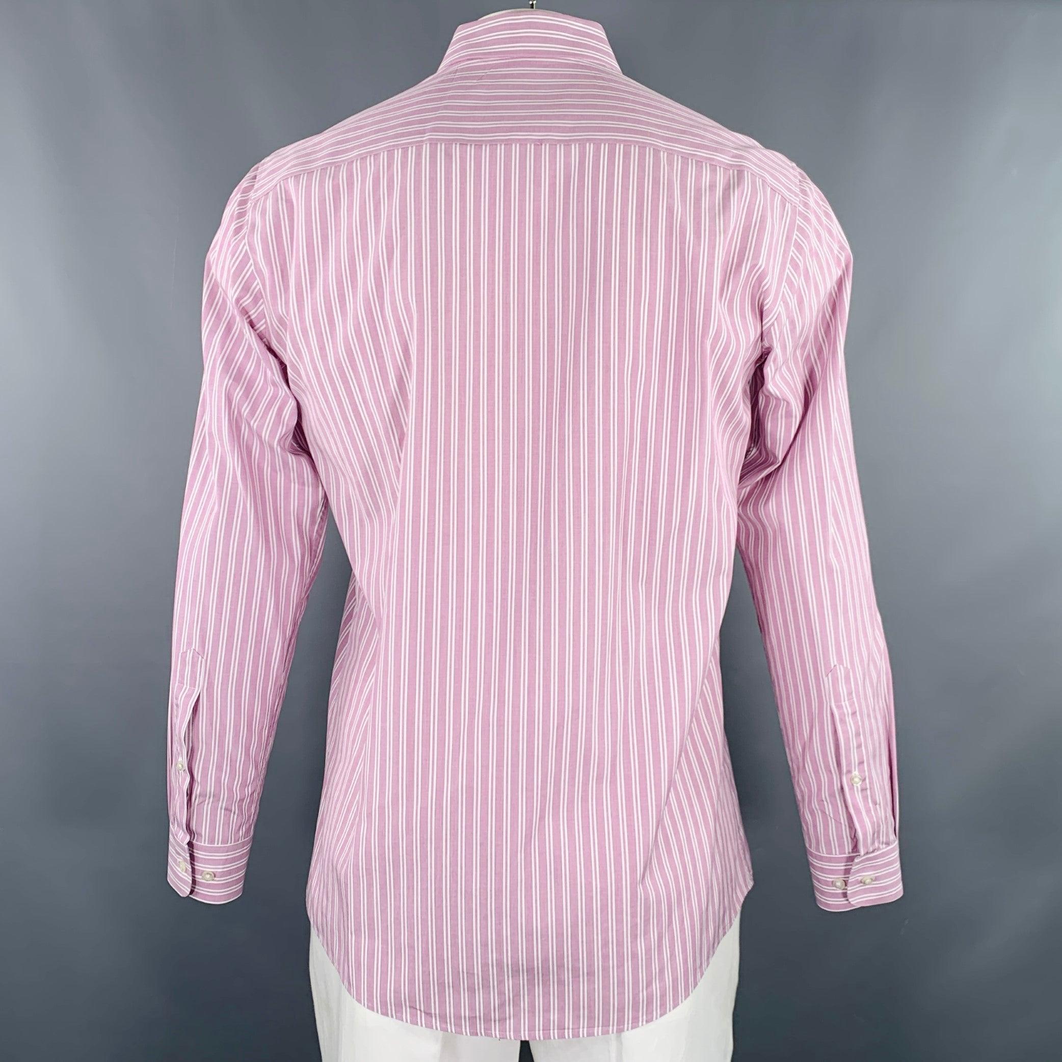 HUGO BOSS Size L Purple White Stripe Cotton Long Sleeve Shirt In Excellent Condition For Sale In San Francisco, CA