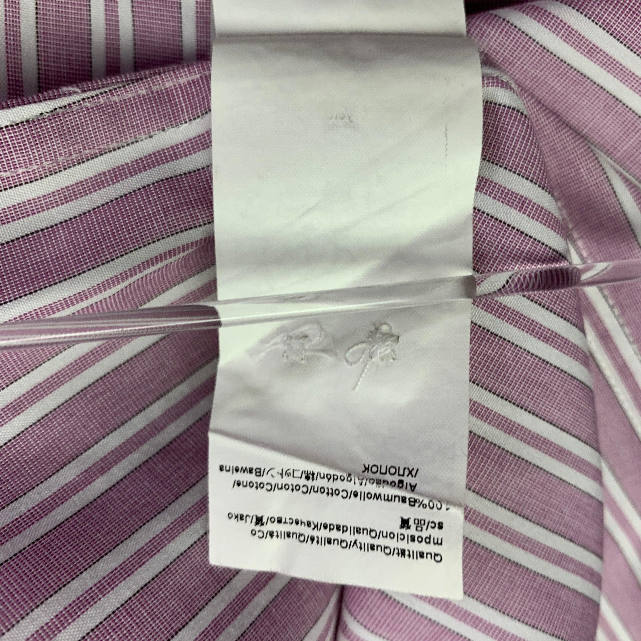 HUGO BOSS Size L Purple White Stripe Cotton Long Sleeve Shirt For Sale 2