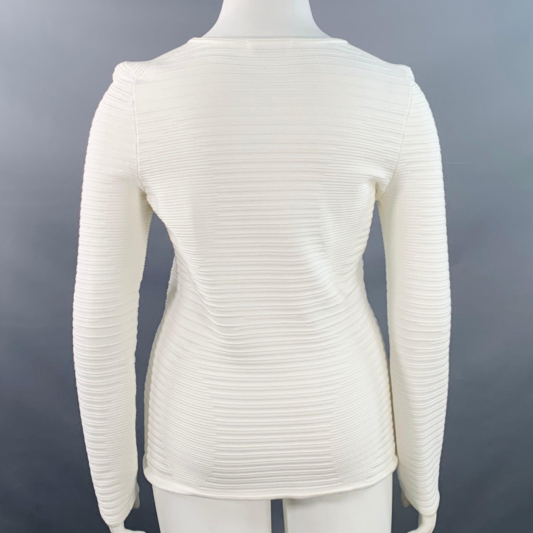 HUGO BOSS Tallas L Blanco Mezcla De Viscosa Top Casual De Manga Larga Acanalado en Excelente estado para la venta en San Francisco, CA
