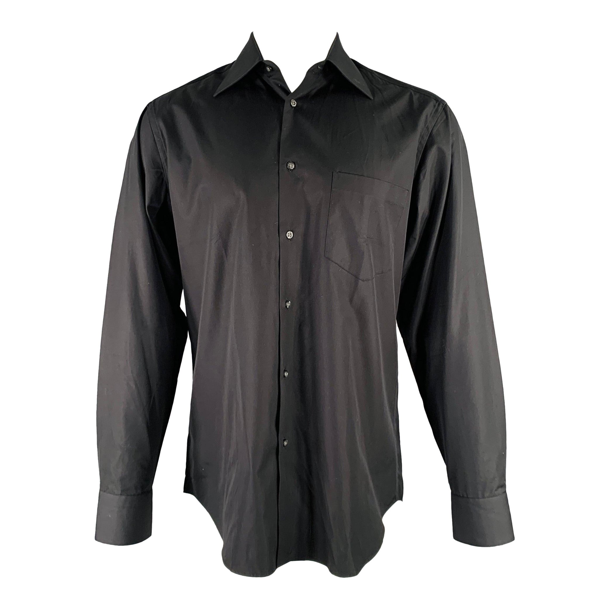 HUGO BOSS Talla M Camisa negra de algodón con botones y manga larga