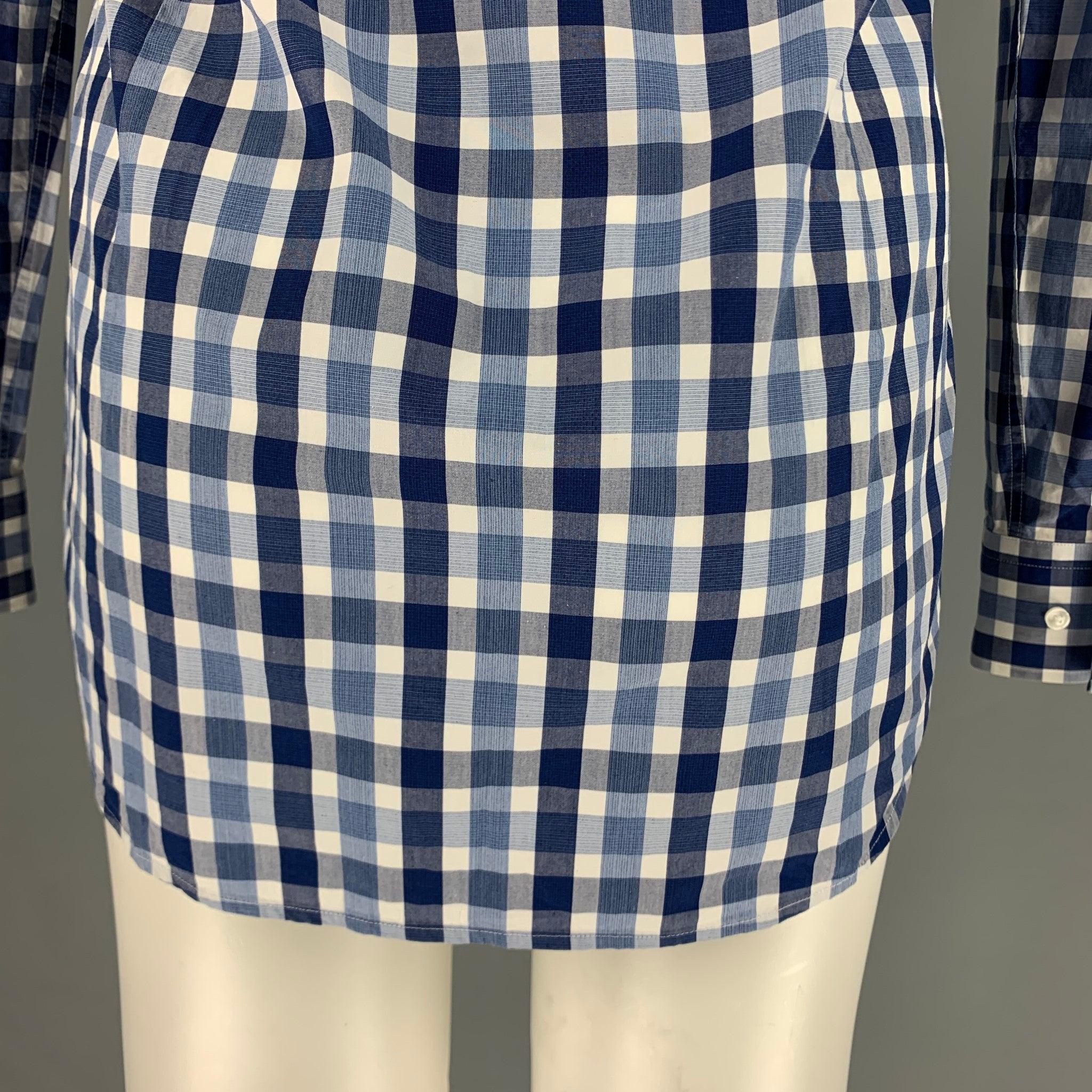 HUGO BOSS Size M Blue White Plaid Cotton Long Sleeve Shirt In Good Condition For Sale In San Francisco, CA