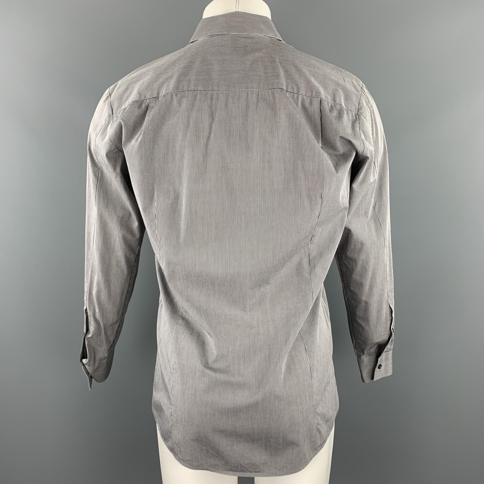 Gray HUGO BOSS Size M Grey Stripe Cotton Blend Button Up Long Sleeve Shirt