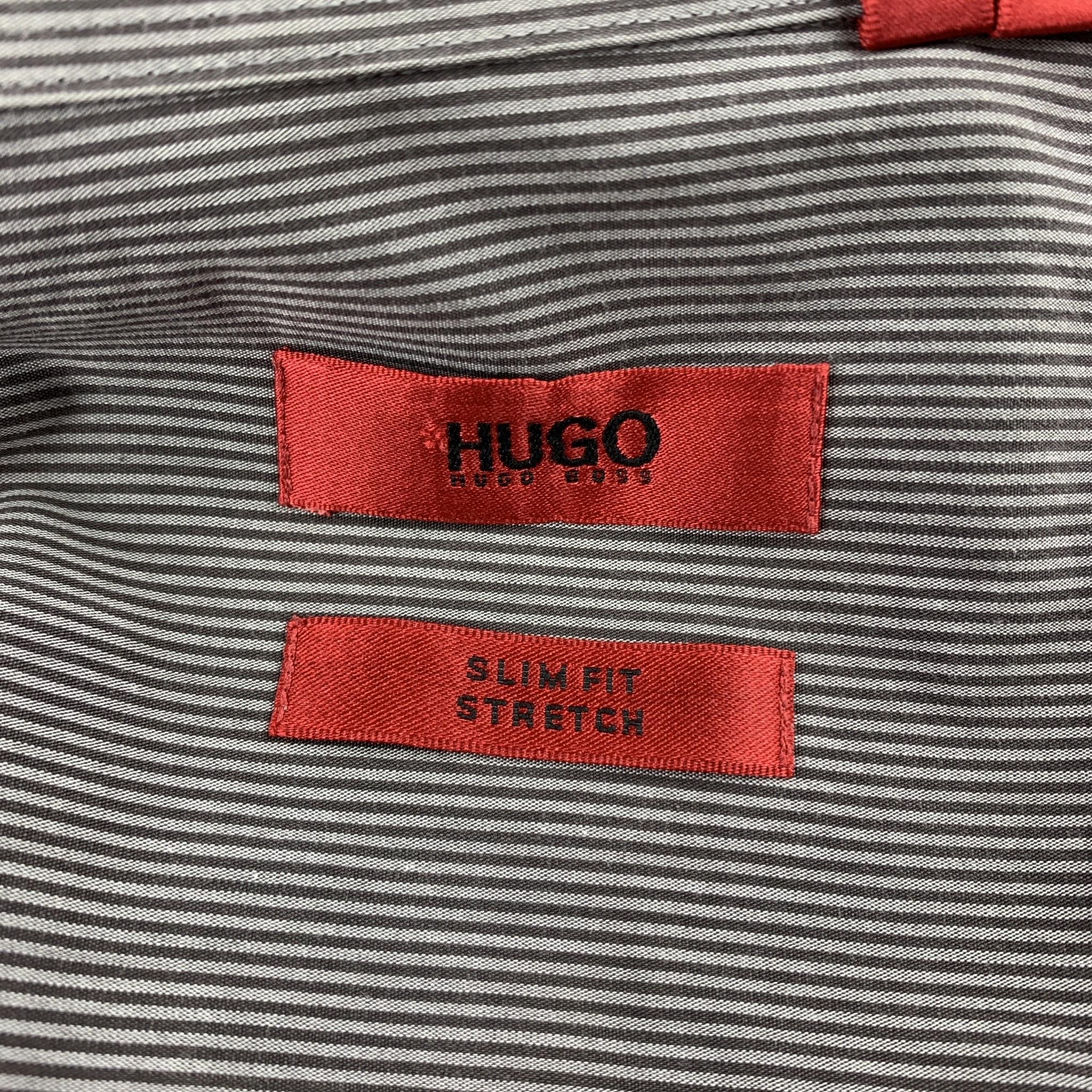 HUGO BOSS Size M Grey Stripe Cotton Blend Button Up Long Sleeve Shirt In Good Condition In San Francisco, CA