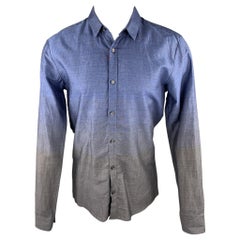 HUGO BOSS Size M Indigo & Charcoal Ombre Cotton Button Up Long Sleeve Shirt