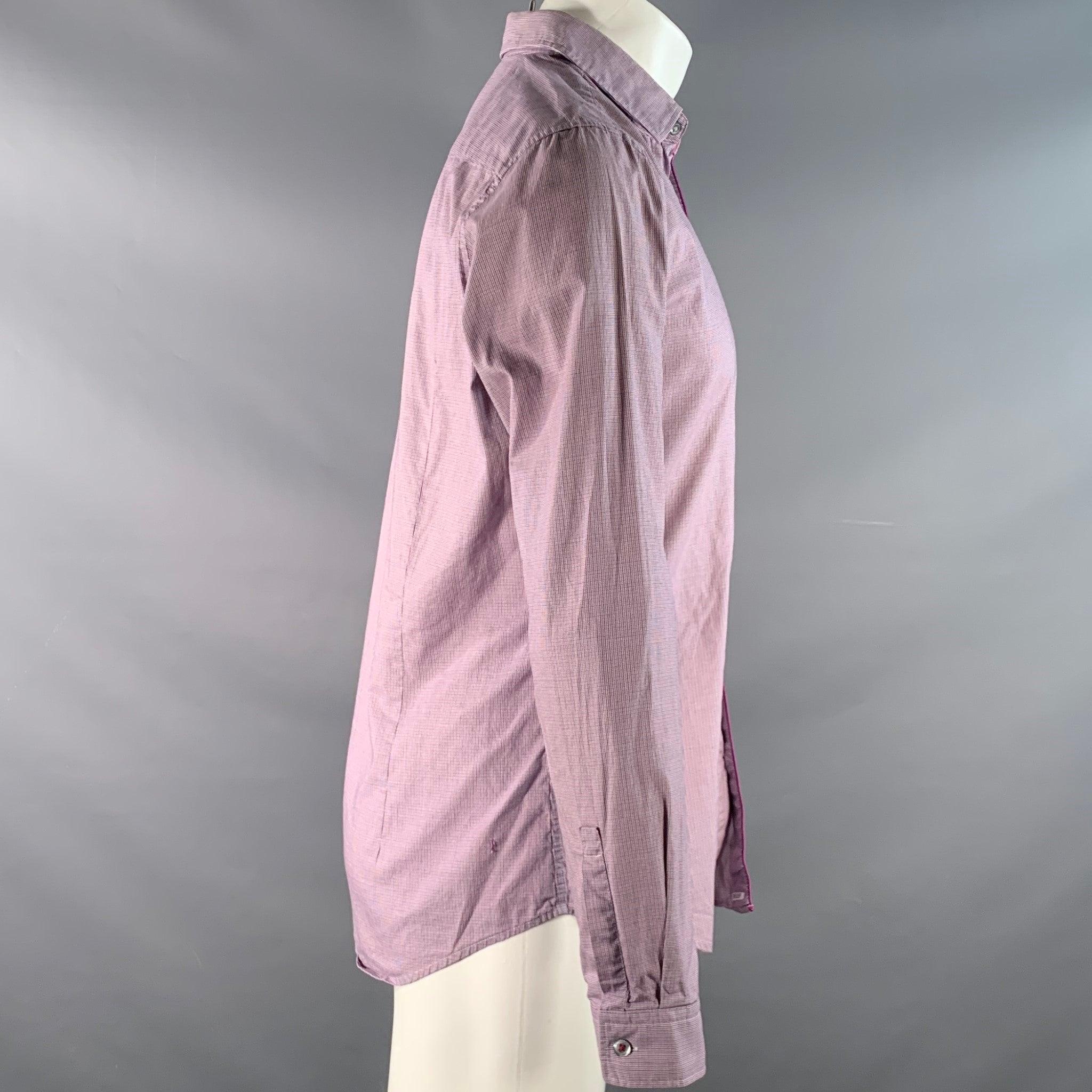 HUGO BOSS Talla M Camisa de manga larga de algodón con pata de gallo rosa, azul y blanca Marrón en venta