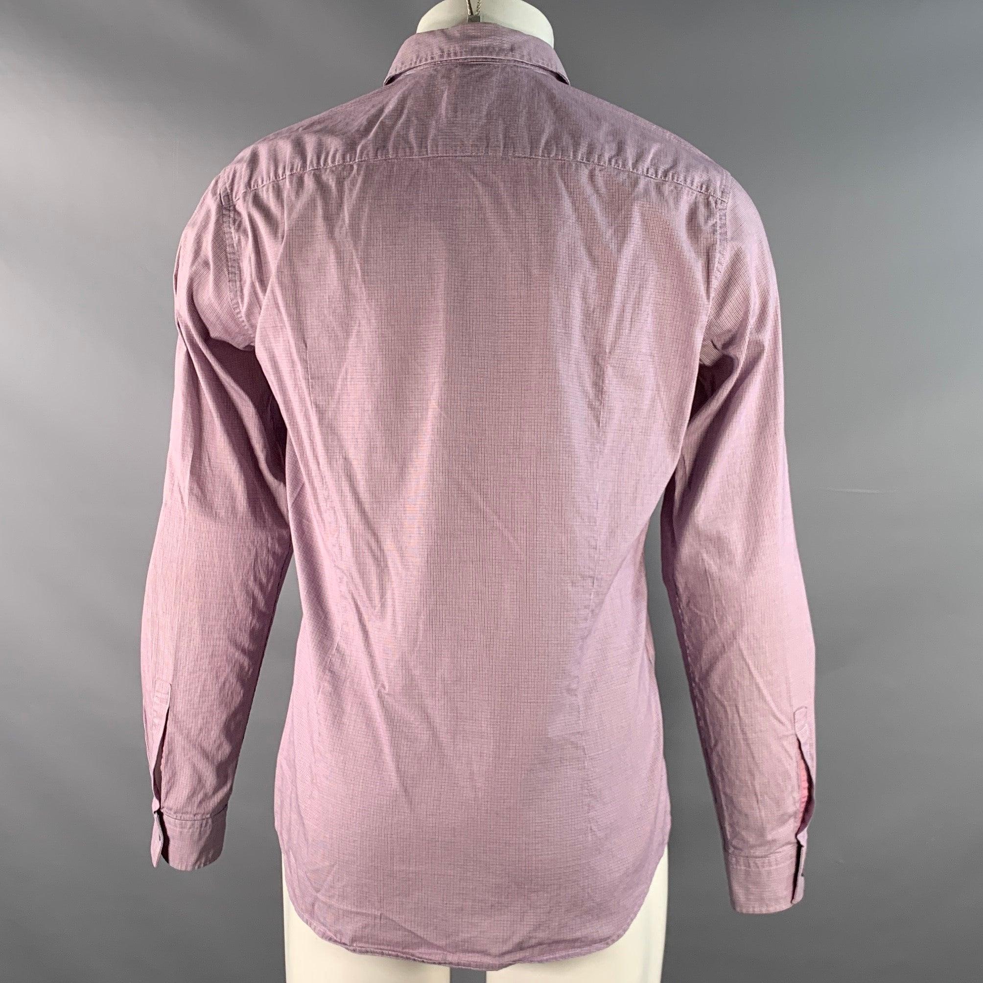 HUGO BOSS Talla M Camisa de manga larga de algodón con pata de gallo rosa, azul y blanca en Excelente estado para la venta en San Francisco, CA