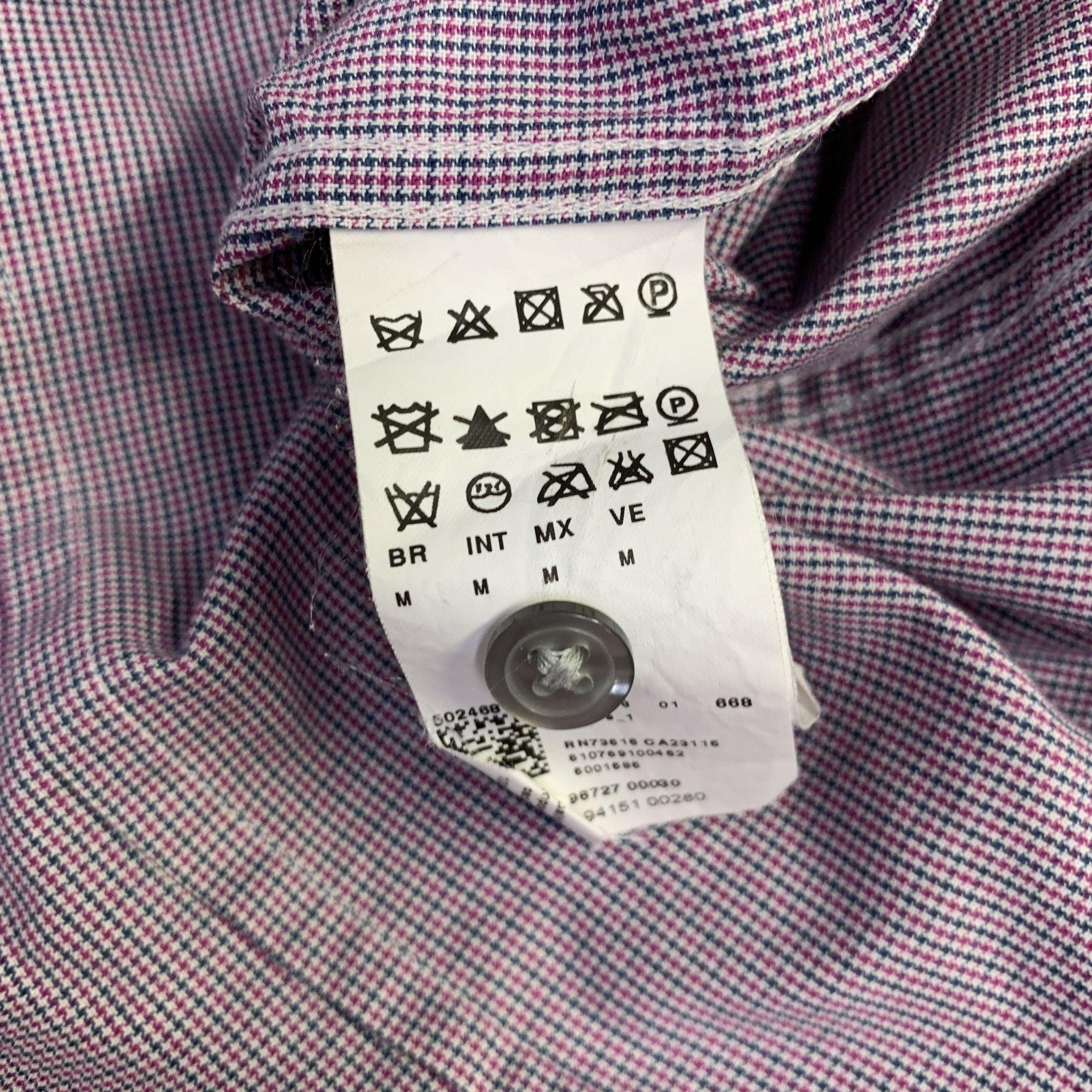 De los hombres HUGO BOSS Talla M Camisa de manga larga de algodón con pata de gallo rosa, azul y blanca en venta