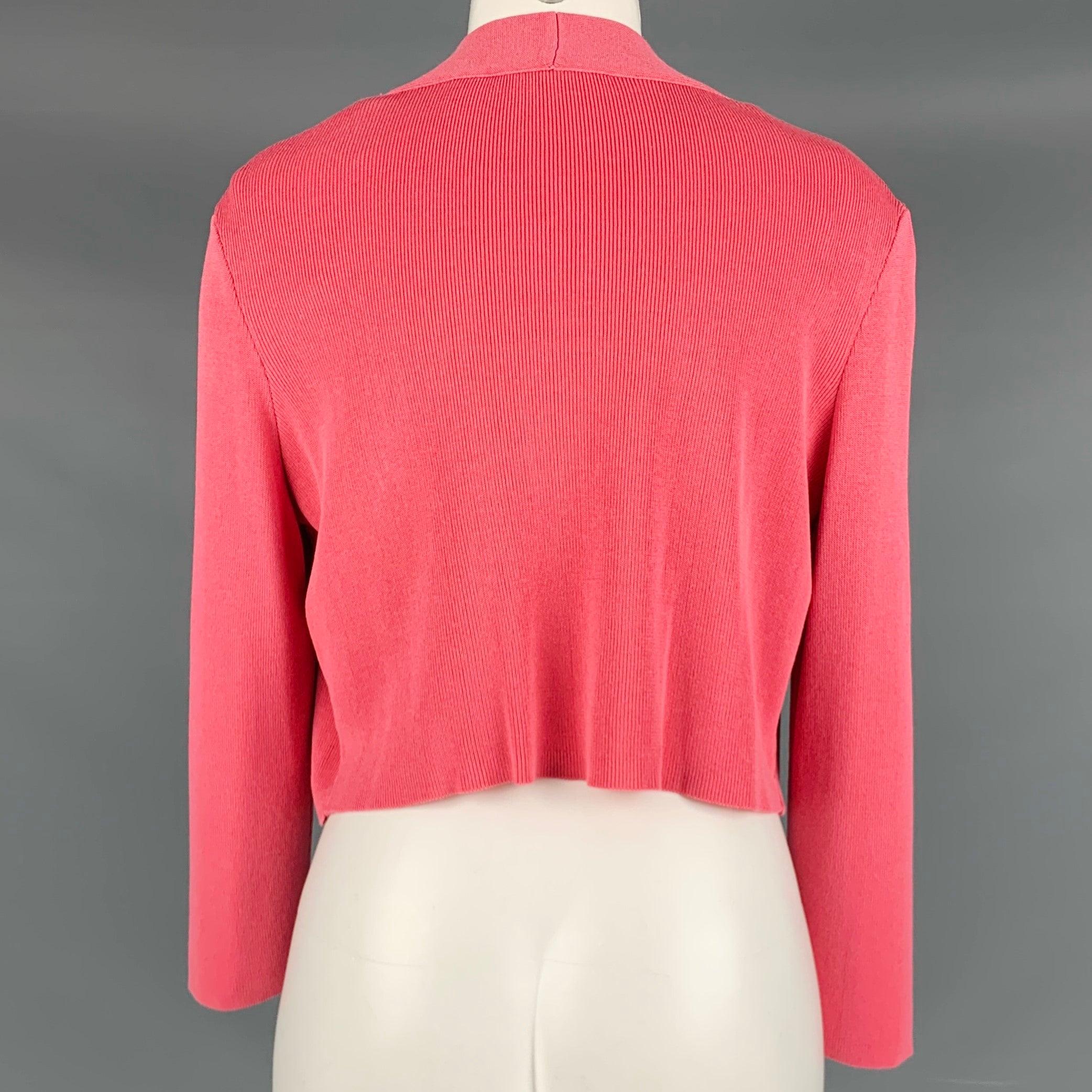 HUGO BOSS Size M Pink Viscose Cotton Rib Knit Cropped Open Front Cardigan In Excellent Condition For Sale In San Francisco, CA