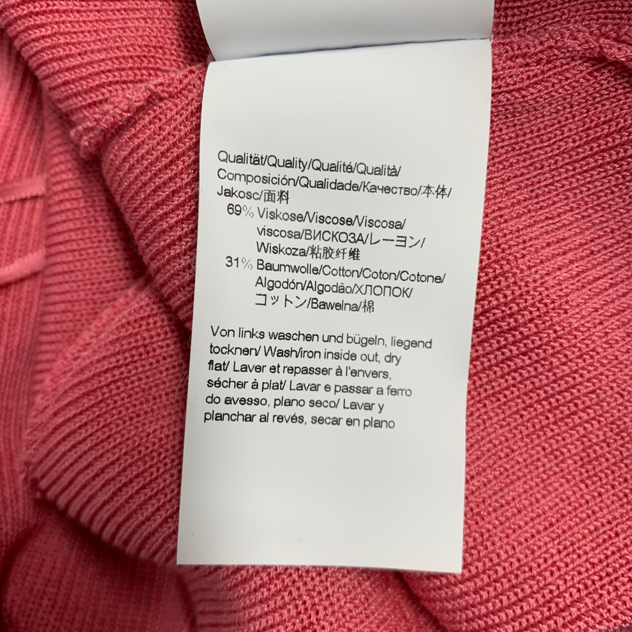 HUGO BOSS - Cardigan court ouvert sur le devant en tricot côtelé de coton et de viscose rose, taille M en vente 2