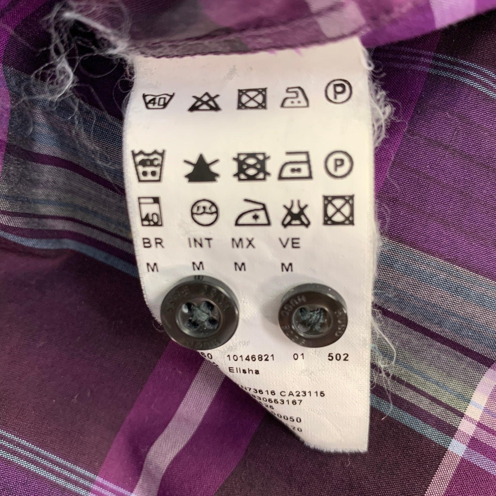 De los hombres HUGO BOSS Camisa de manga larga de algodón a cuadros gris púrpura talla M en venta
