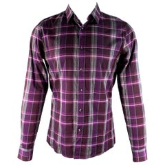 HUGO BOSS Taglia M Viola Grigio Camicia a maniche lunghe in cotone scozzese