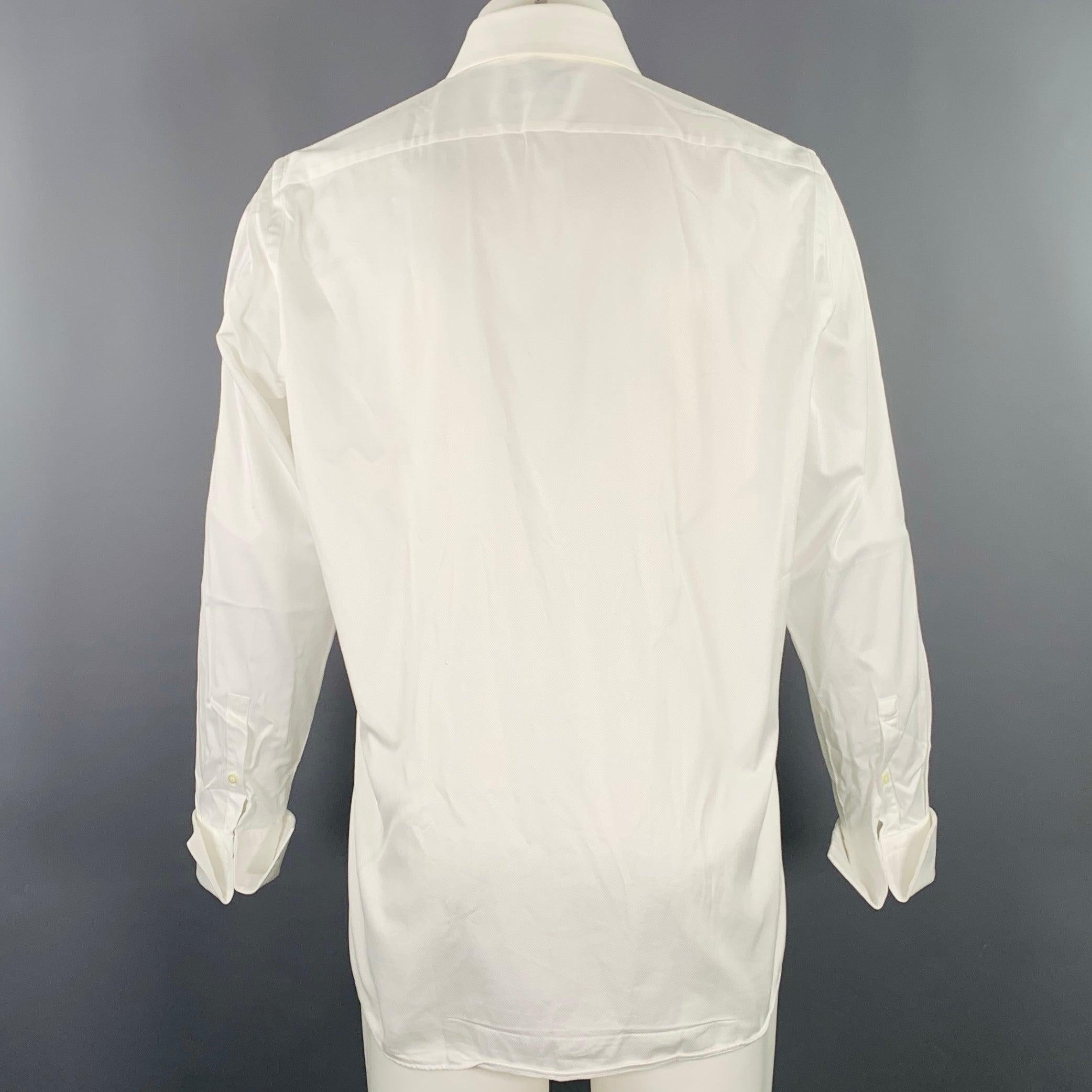 HUGO BOSS Size M White Textured Cotton Tuxedo French Cuffs Long Sleeve Shirt In Good Condition In San Francisco, CA