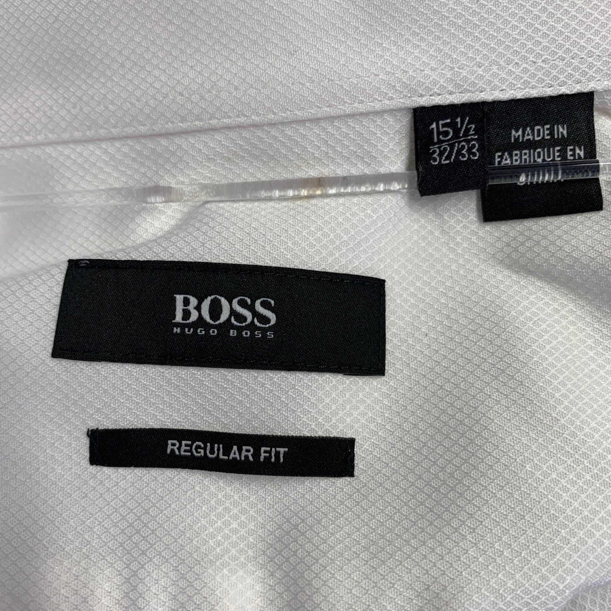 HUGO BOSS Size M White Textured Cotton Tuxedo French Cuffs Long Sleeve Shirt 1