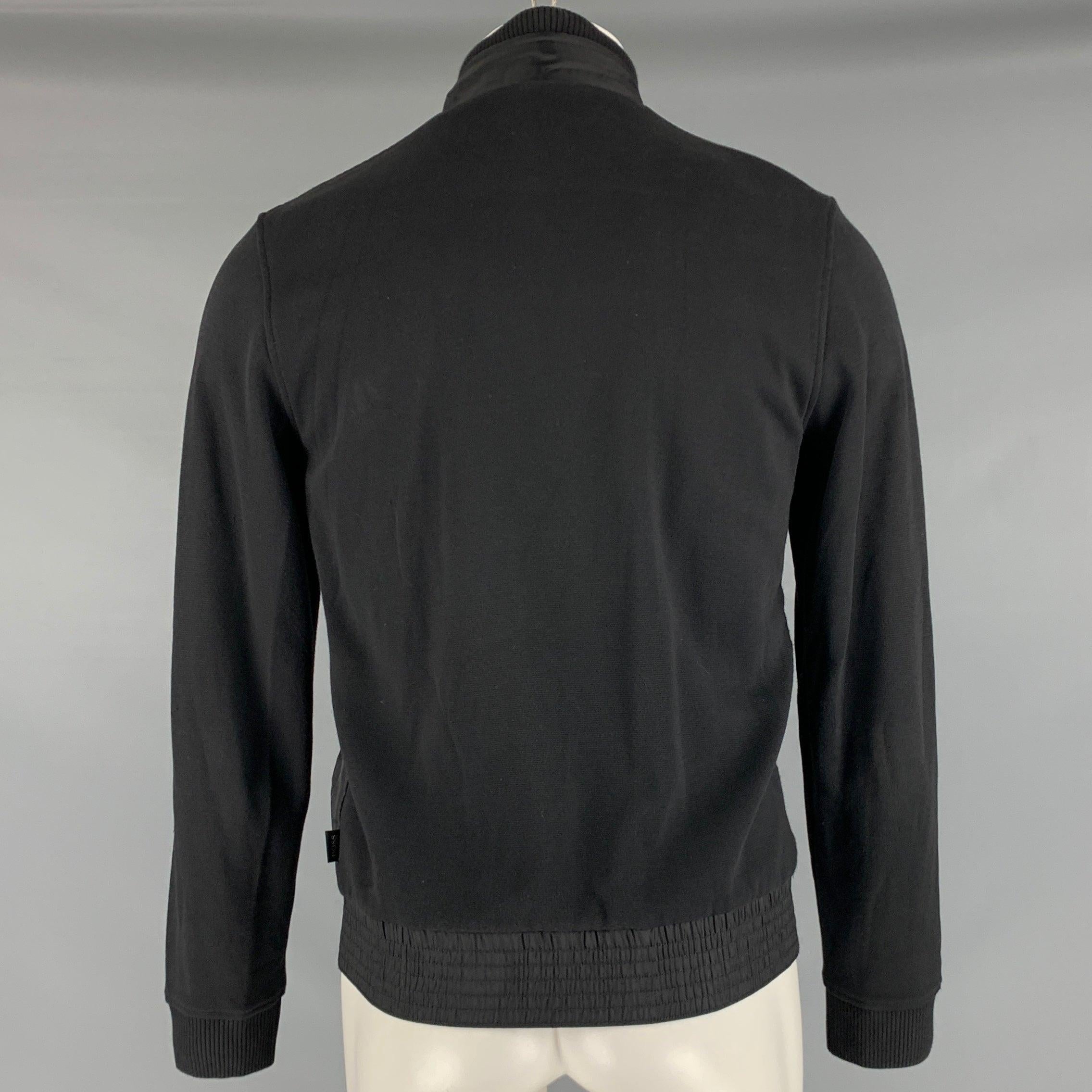 HUGO BOSS Size S Black Mixed Fabrics Cotton Nylon Zip Up Jacket In Good Condition For Sale In San Francisco, CA