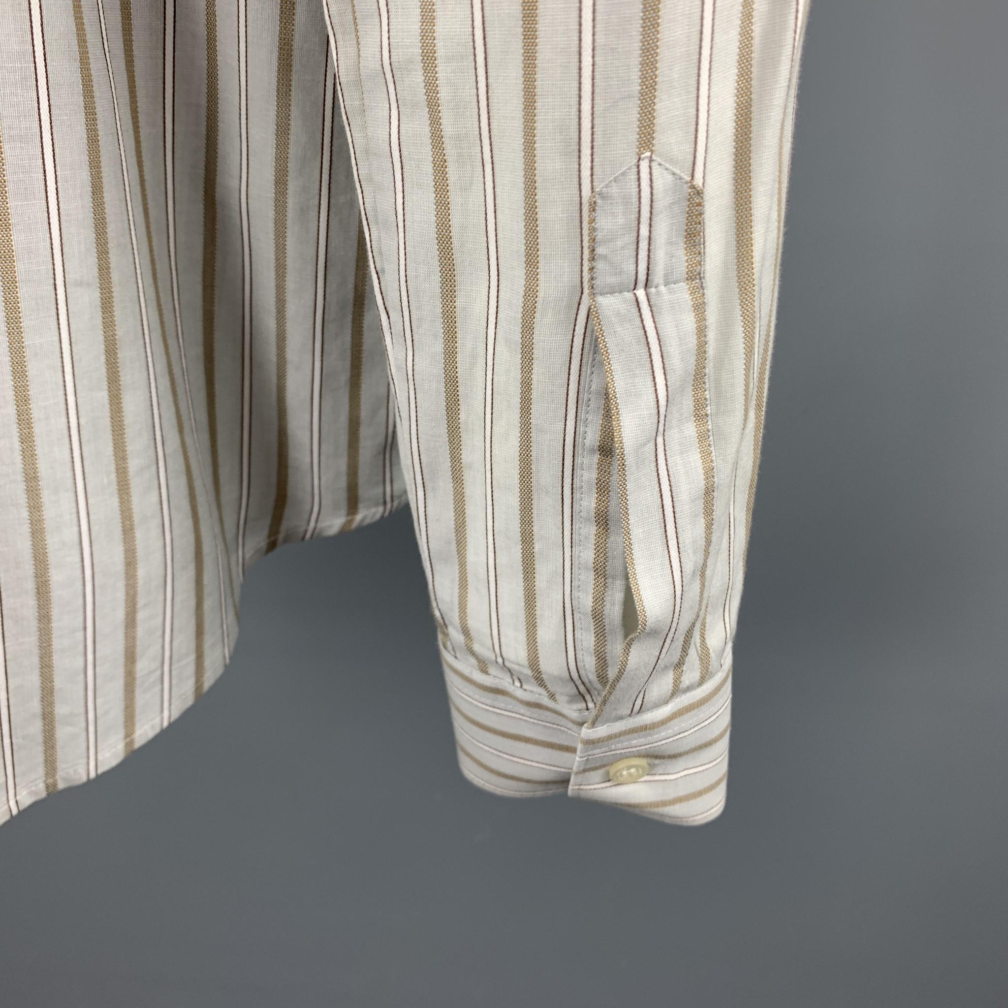 Beige HUGO BOSS Size S Light Gray Stripe Cotton Button Up Long Sleeve Shirt