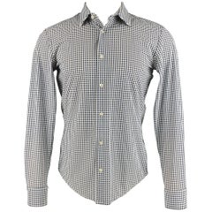 HUGO BOSS Size S White Grey Abstract Floral Stretch Slim Fit Long Sleeve Shirt