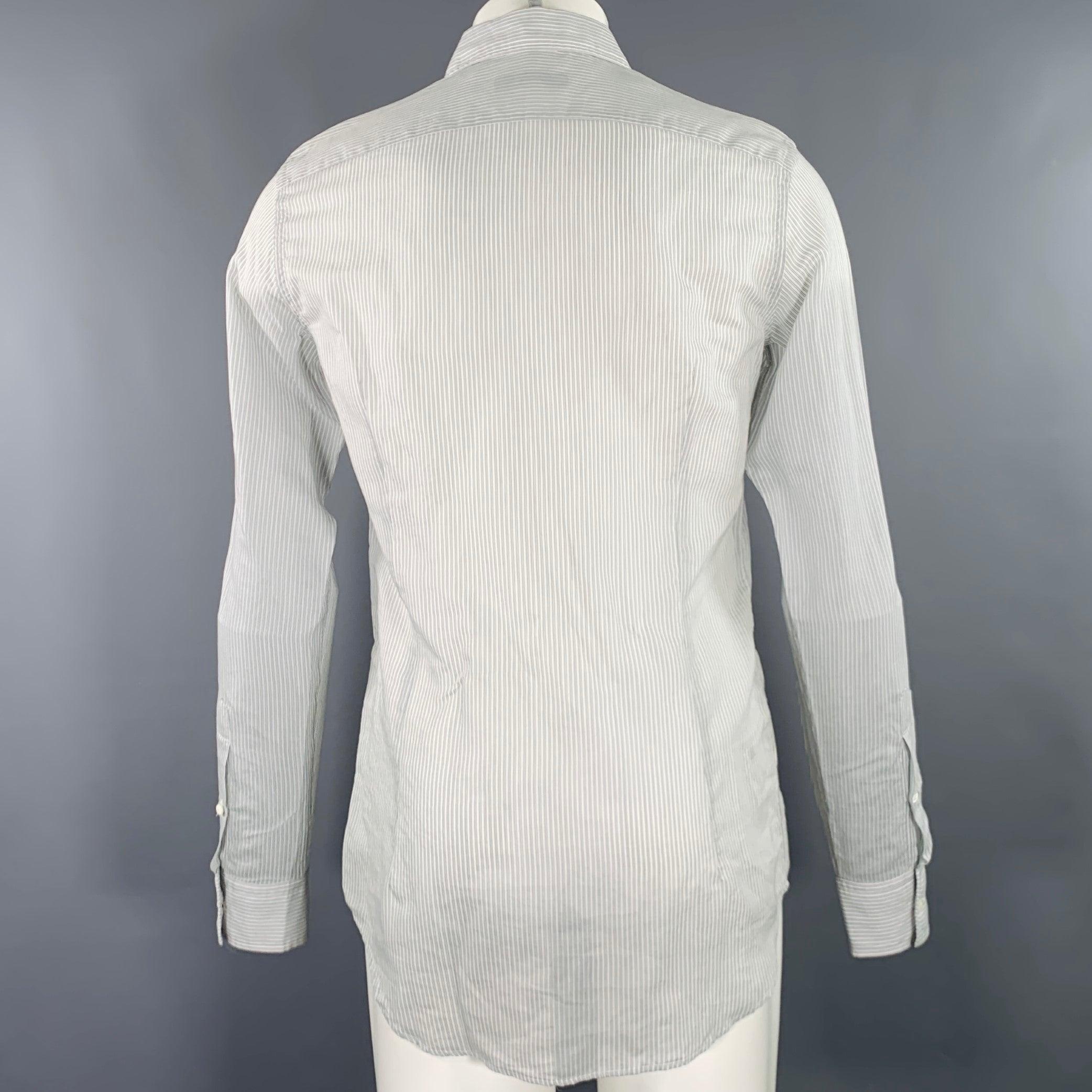 HUGO BOSS Size S White Light Blue Stripe Cotton Silk Long Sleeve Shirt In Excellent Condition For Sale In San Francisco, CA