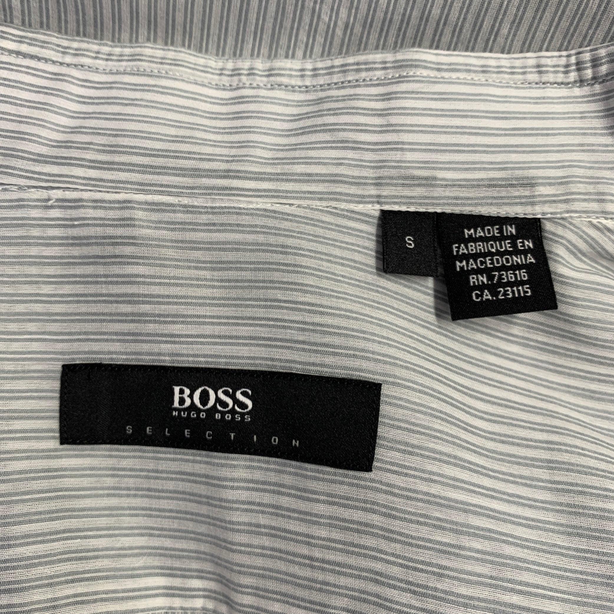 Men's HUGO BOSS Size S White Light Blue Stripe Cotton Silk Long Sleeve Shirt For Sale