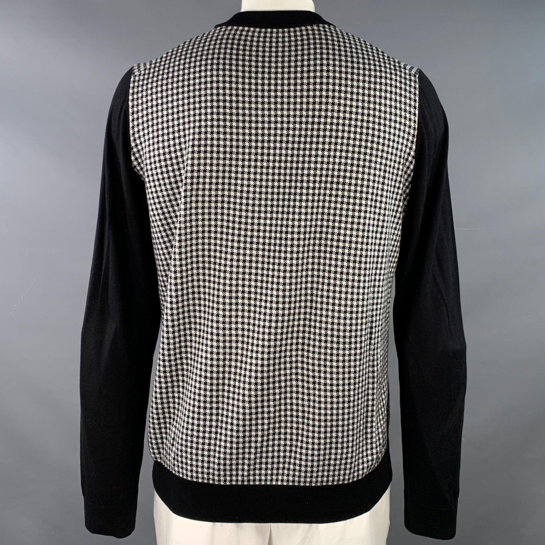 HUGO BOSS Size XL Black White Houndstooth Cotton Crew Neck Pullover In Good Condition For Sale In San Francisco, CA