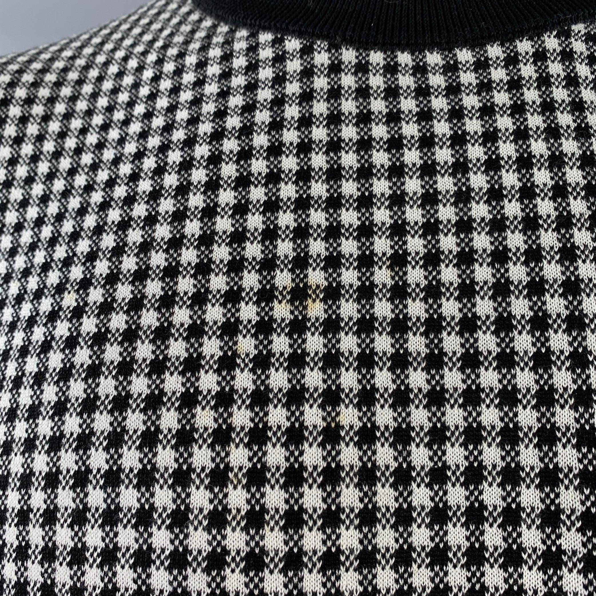 Men's HUGO BOSS Size XL Black White Houndstooth Cotton Crew Neck Pullover For Sale