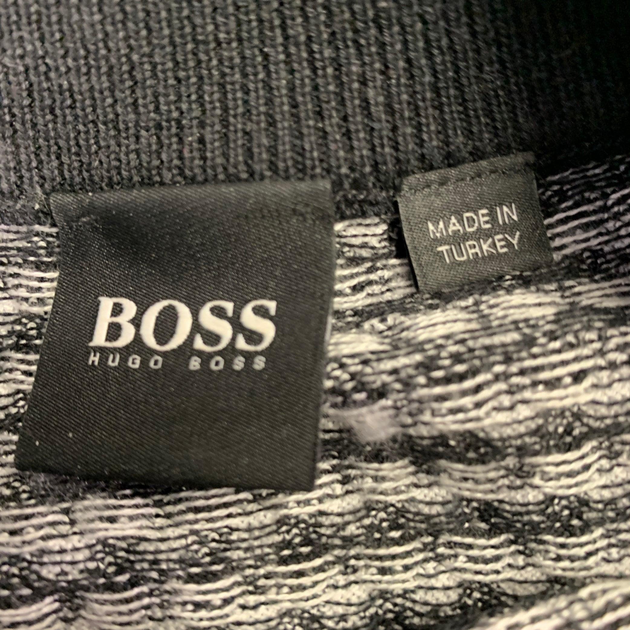 HUGO BOSS Size XL Black White Houndstooth Cotton Crew Neck Pullover For Sale 2