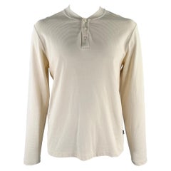 HUGO BOSS Size XL Cream Ribbed Cotton Henley Pullover