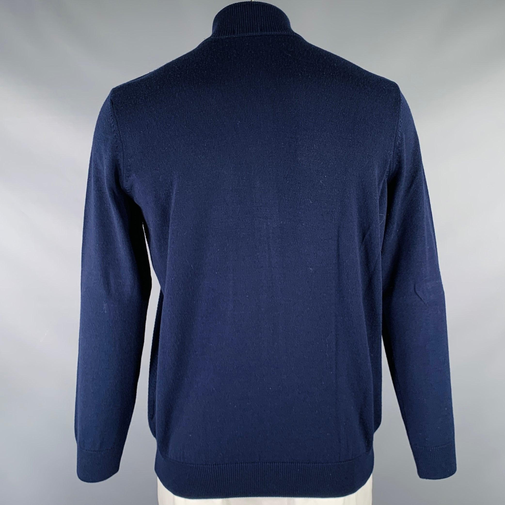 Black HUGO BOSS Size XL Navy Knit Wool Zip Up Cardigan For Sale