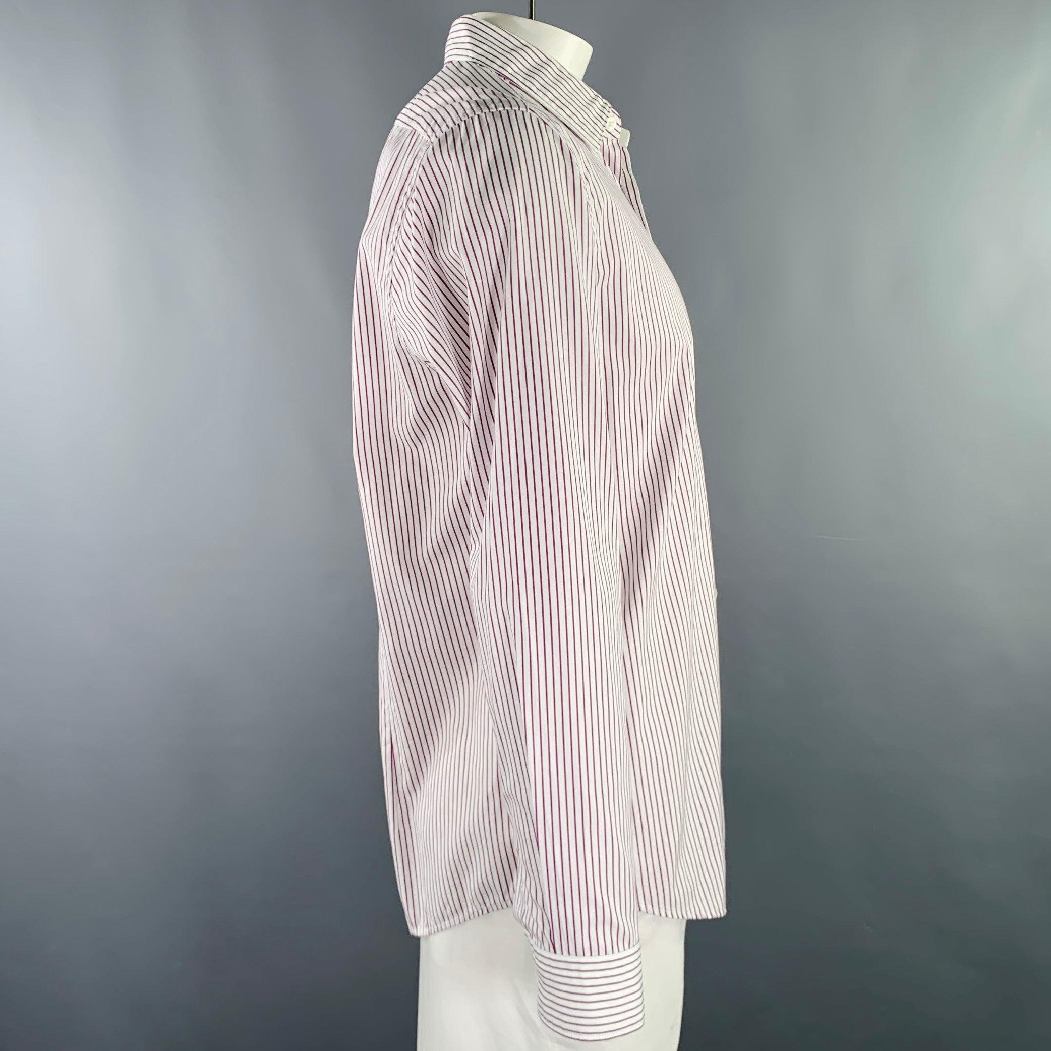 Gray HUGO BOSS Size XL White Purple Stripe Cotton Long Sleeve Shirt For Sale