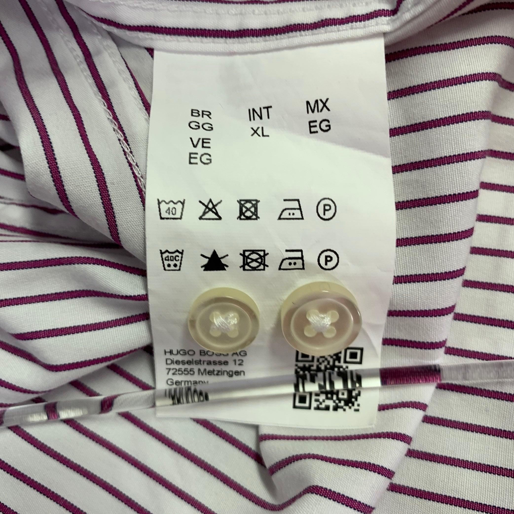 HUGO BOSS Size XL White Purple Stripe Cotton Long Sleeve Shirt For Sale 1