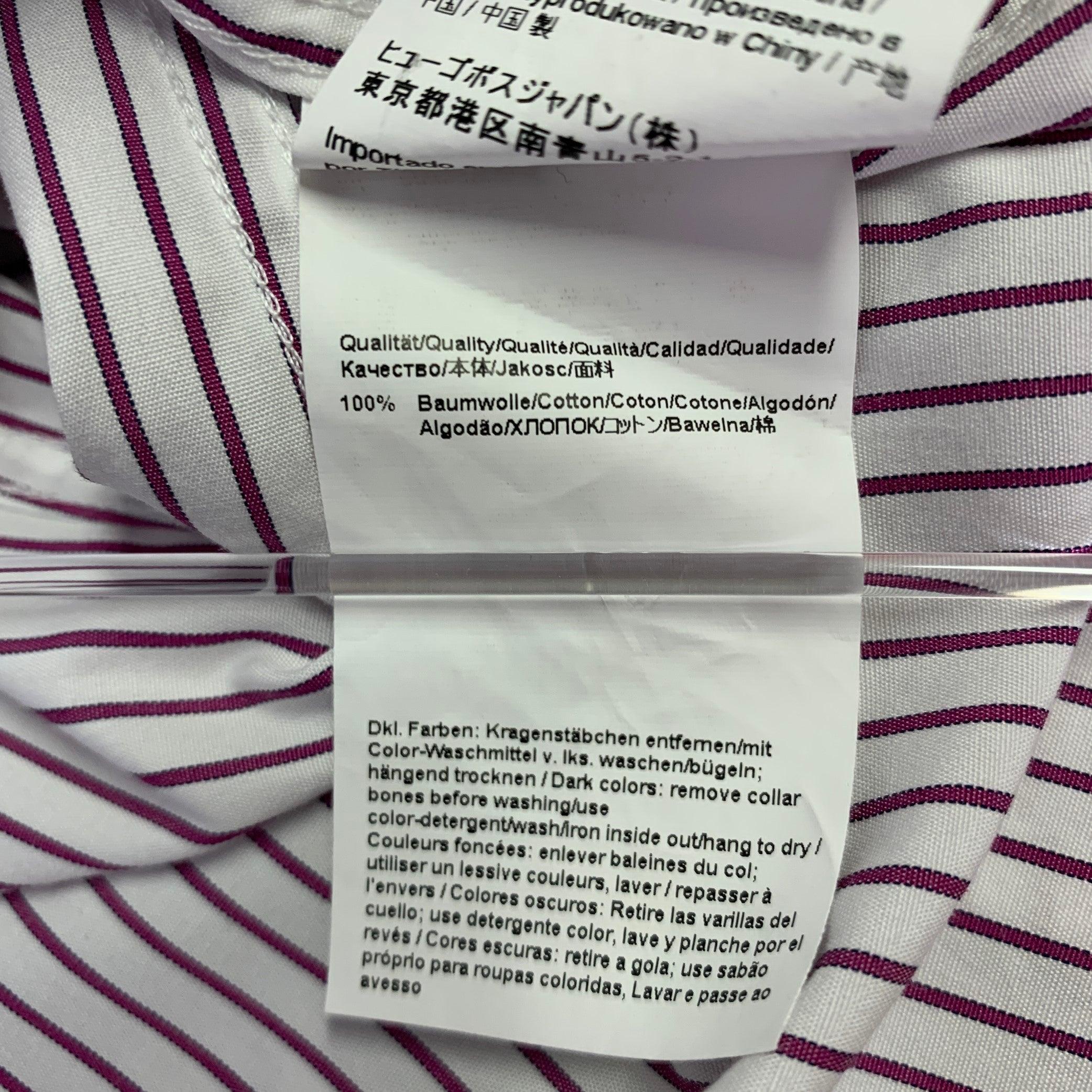 HUGO BOSS Size XL White Purple Stripe Cotton Long Sleeve Shirt For Sale 2