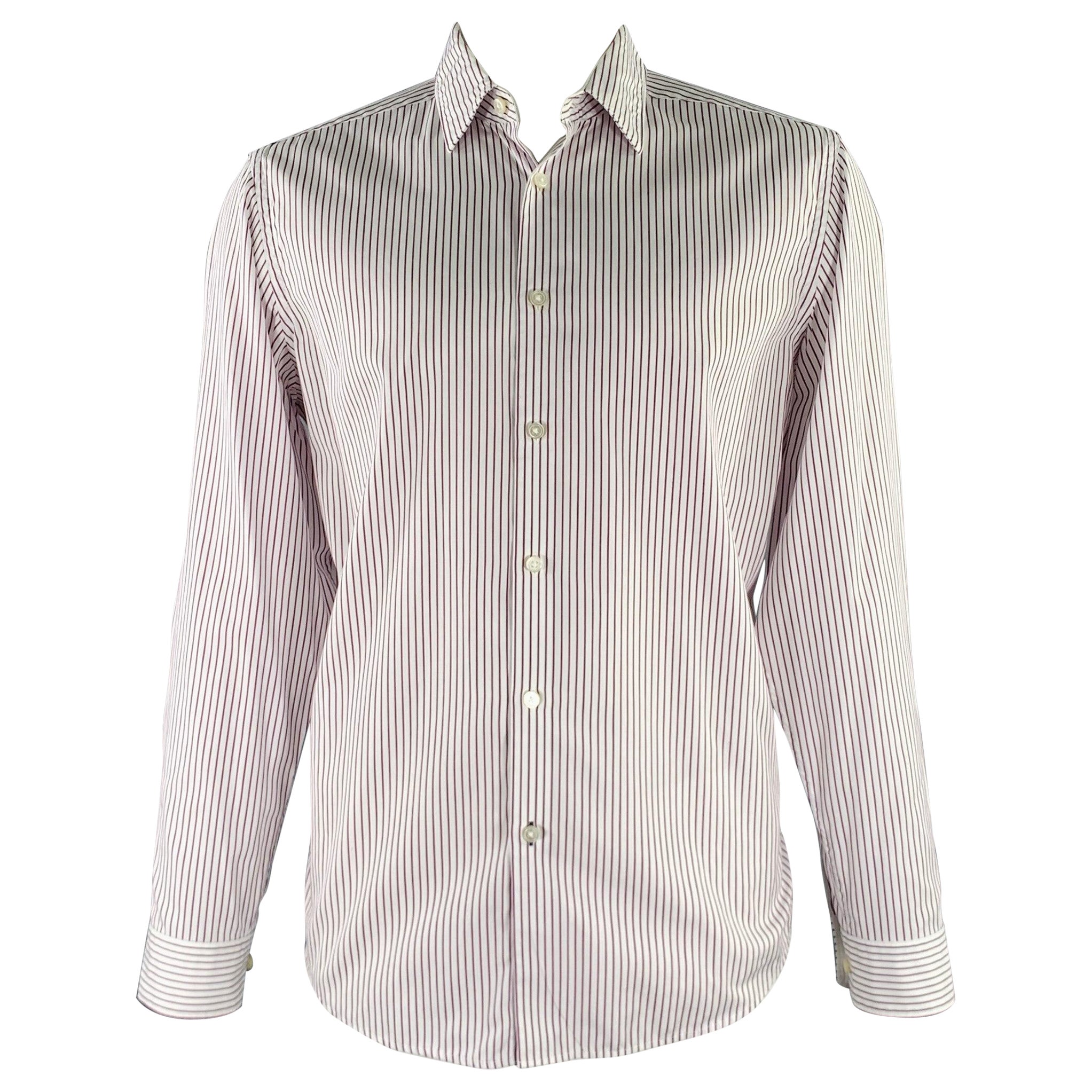 HUGO BOSS Camisa de manga larga de algodón a rayas moradas blancas talla XL