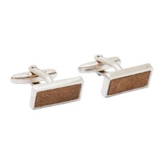 Hugo Boss Suede Silver Tone Cufflinks