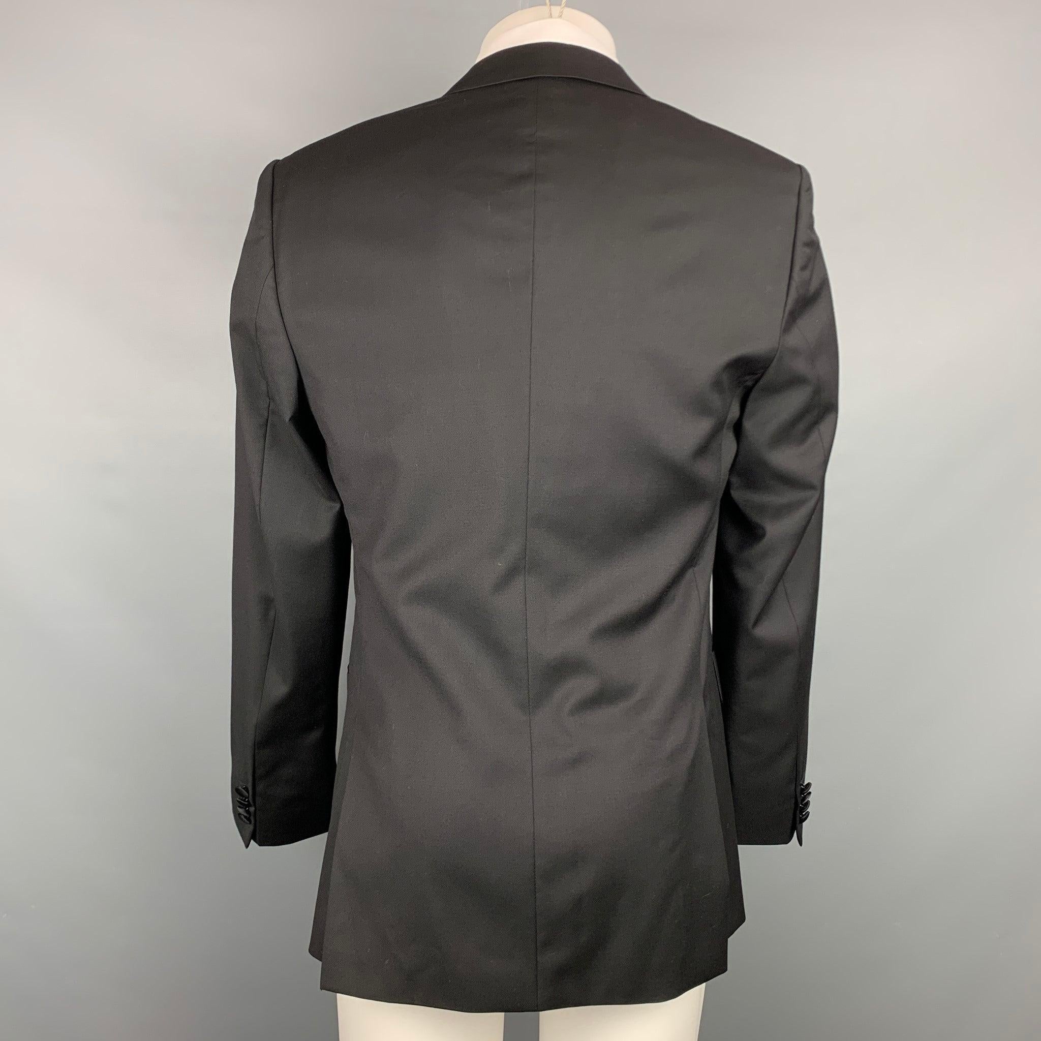 Men's HUGO BOSS Super 120 Size 42 Regular Black Wool Notch Lapel Sport Coat For Sale