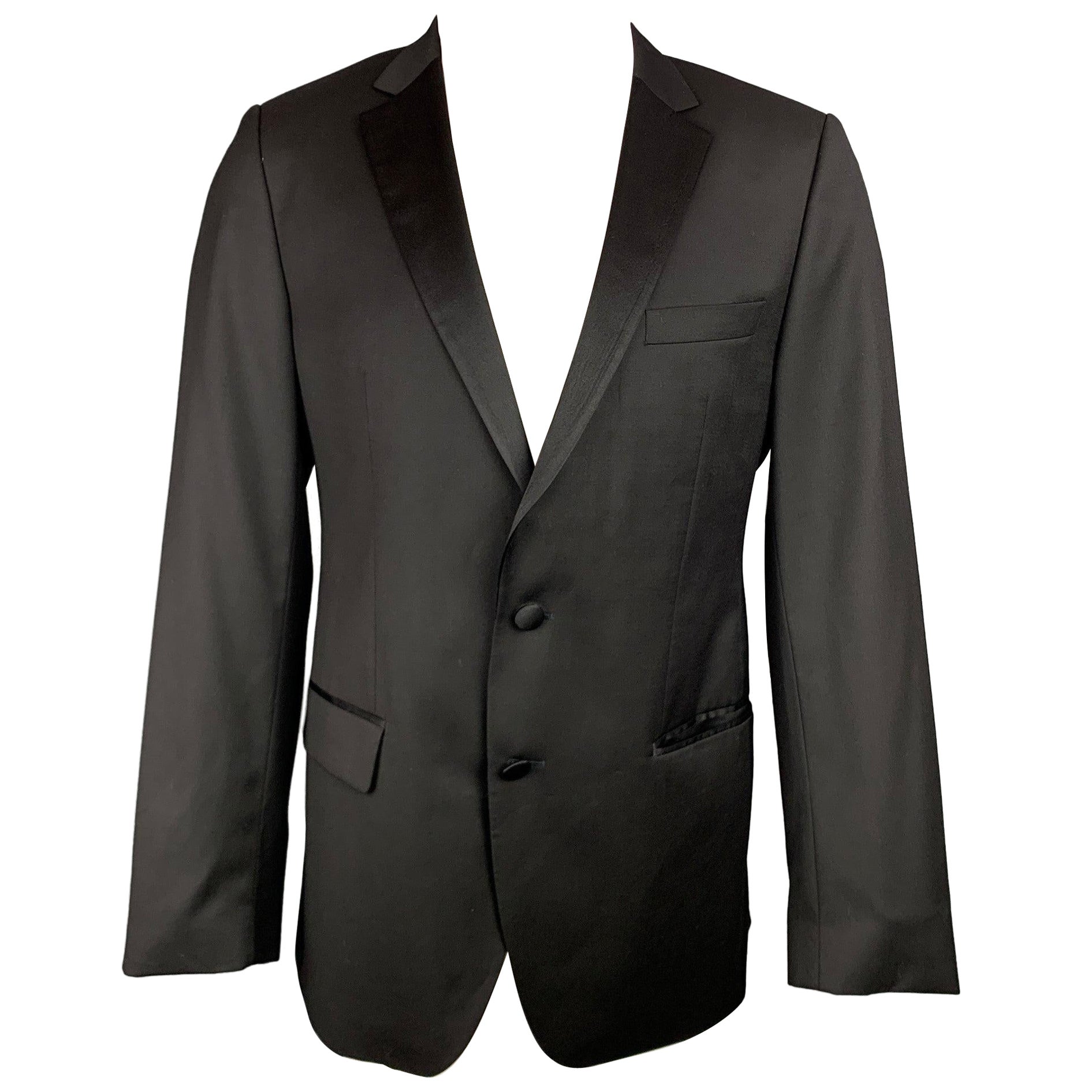 HUGO BOSS Super 120 Taglia 42 Regolare Cappotto sportivo in lana nera con risvolto a tacca