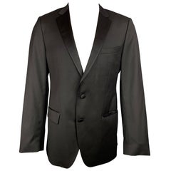 HUGO BOSS Super 120 Taglia 42 Regolare Cappotto sportivo in lana nera con risvolto a tacca
