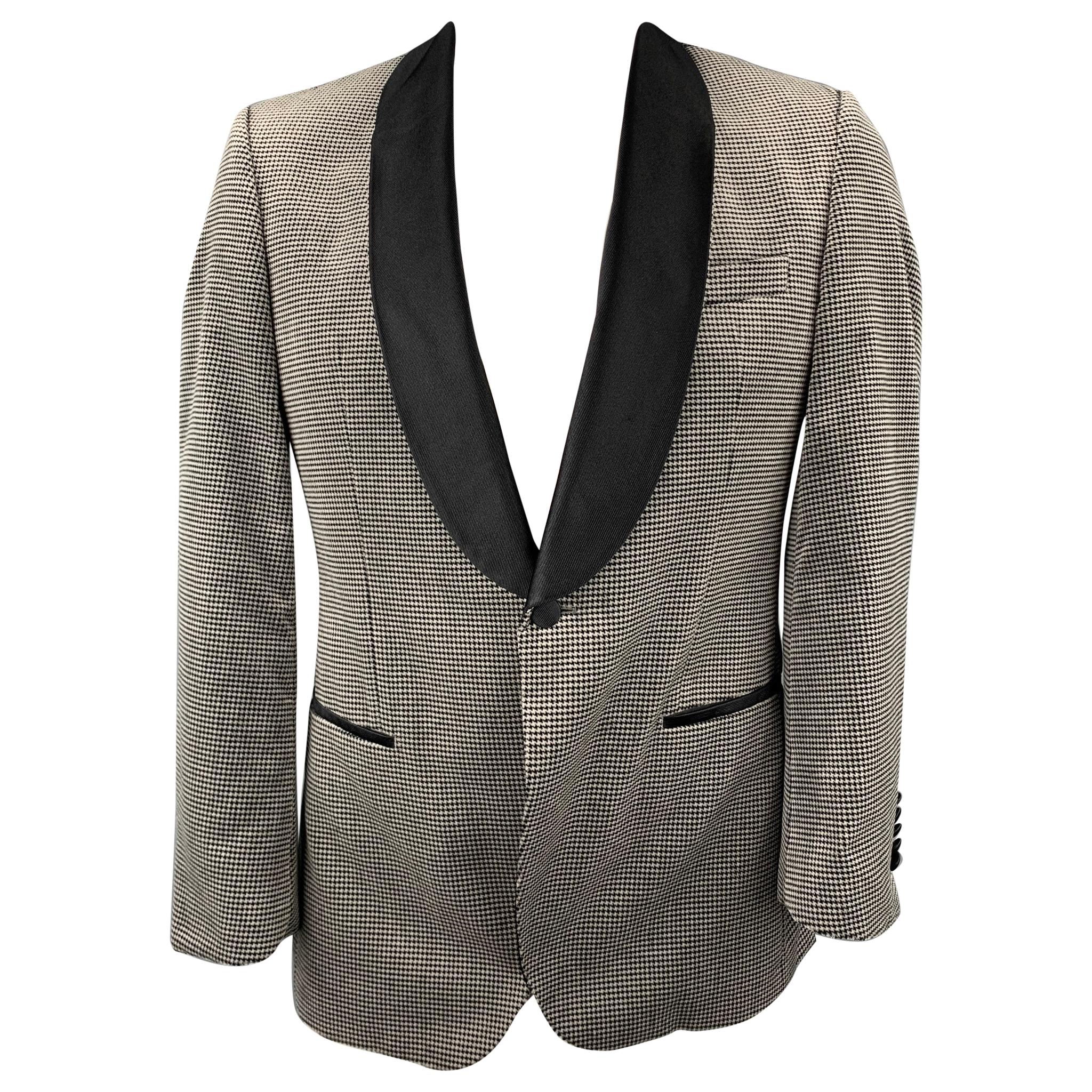 HUGO BOSS Tailored Size 42 Grey & Black Houndstooth Cotton Velvet Sport Coat