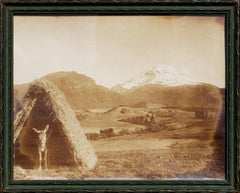 Antique "El Popocatepetl" Early Sepia-Toned Landscape Photograph with Donkey & Mountain