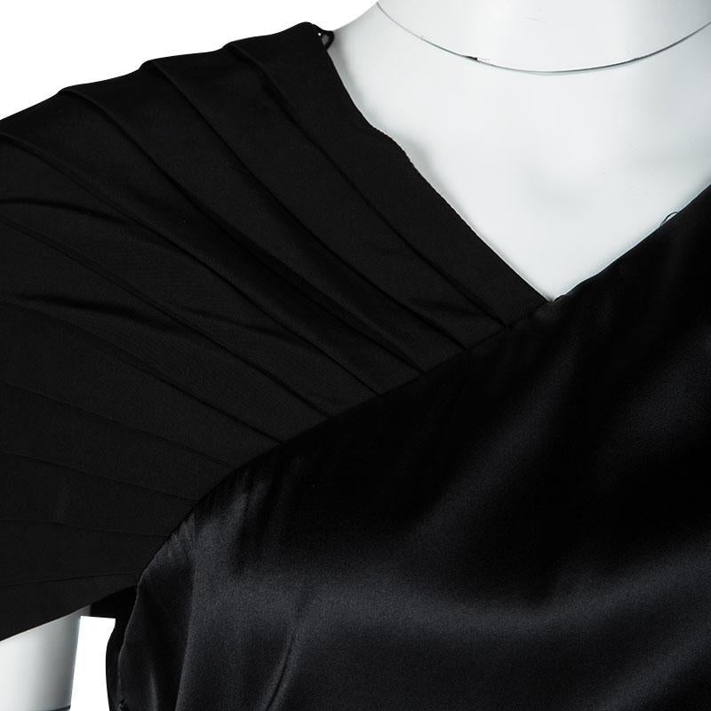 Women's Hugo by Hugo Boss Black Silk Drape Detail Pleated Kareen Dress M