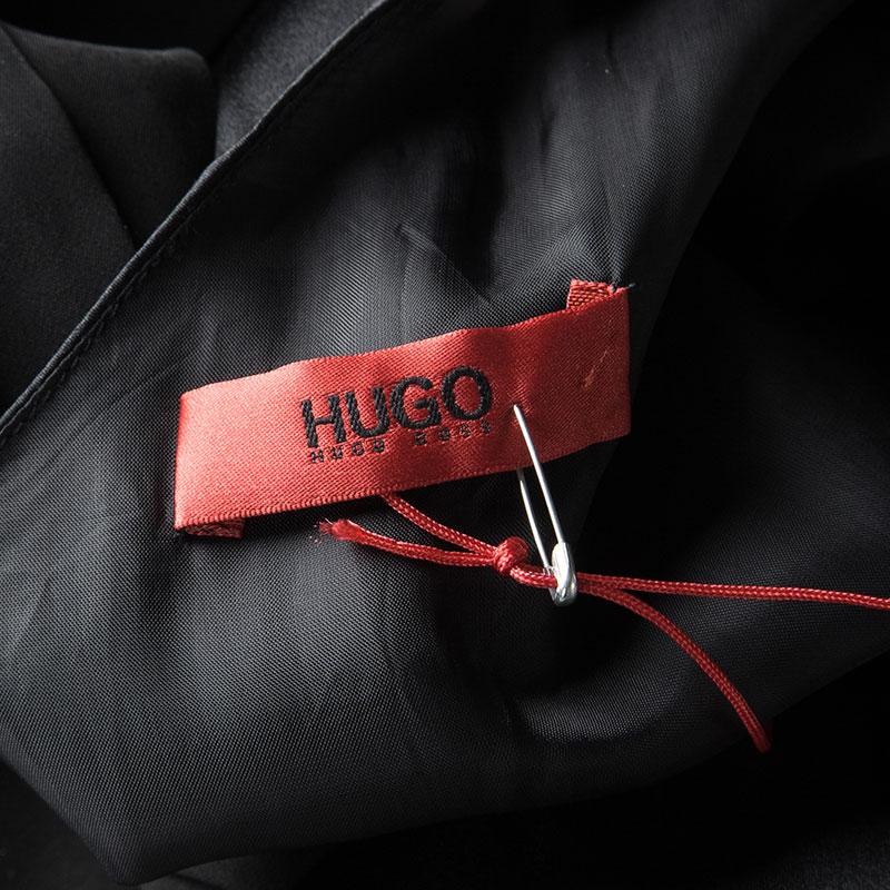 Hugo by Hugo Boss Black Silk Drape Detail Pleated Kareen Dress M 1