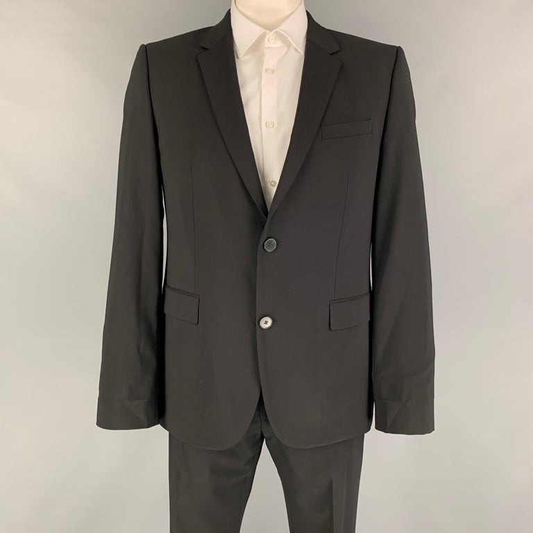 HUGO by HUGO BOSS Size 44 Black Virgin Wool Notch Lapel Suit at 1stDibs