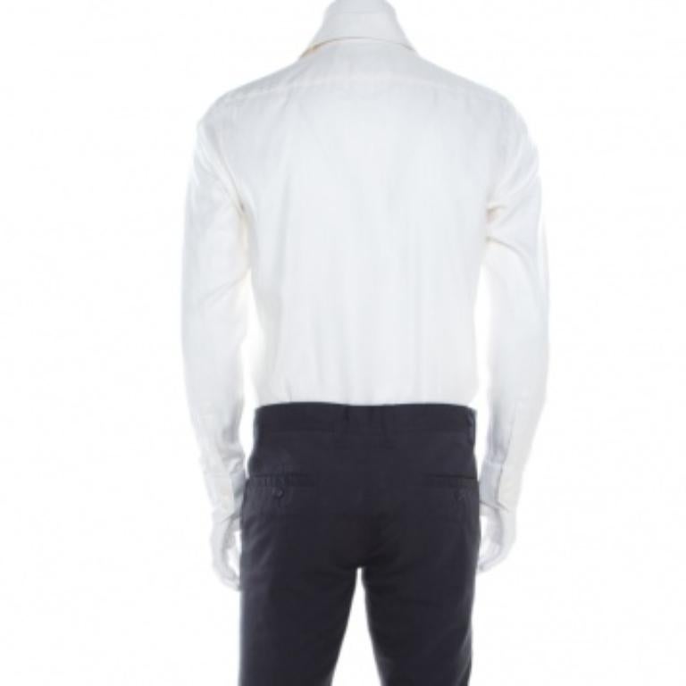 Hugo by Hugo Boss White Herringbone Long Sleeve Regular Fit Shirt S im Angebot 1