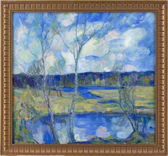 Hugo Carlberg, Landscape With Lake & Birch Trees, Oil Painting