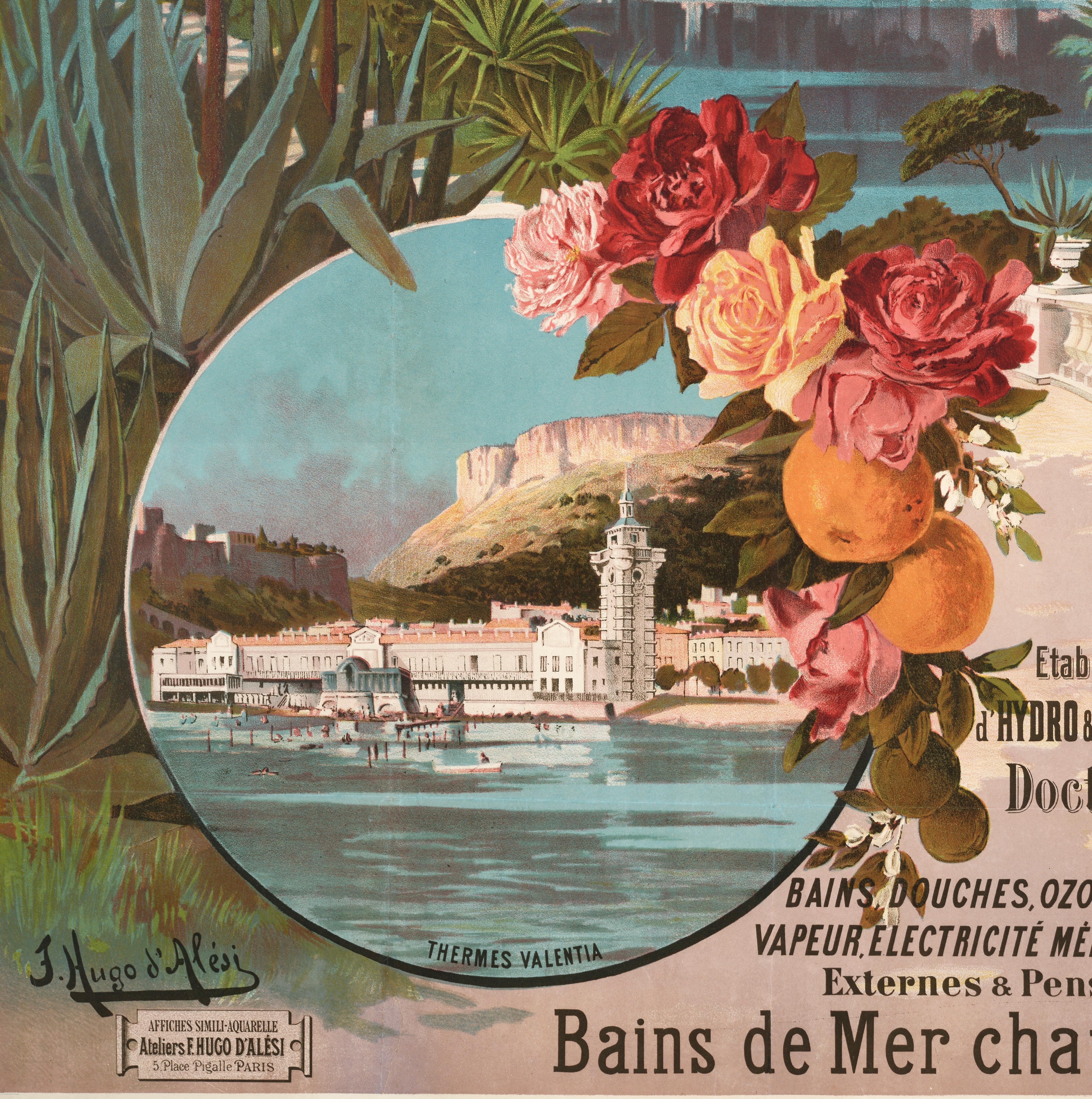 Hugo d'Alesi, Original PLM Poster, Monaco Monte-Carlo, Thermal baths, 1896  In Good Condition For Sale In SAINT-OUEN-SUR-SEINE, FR