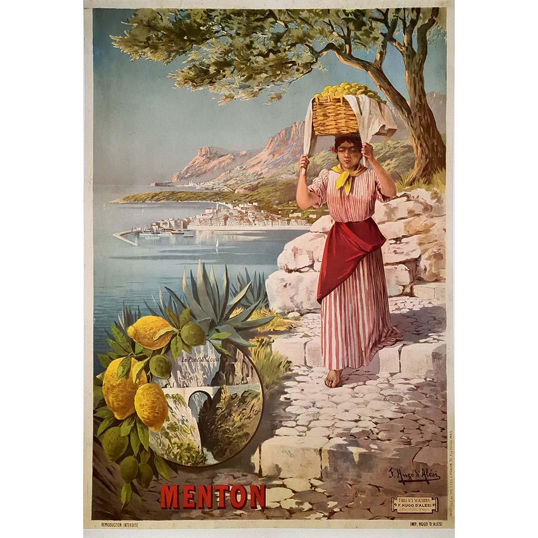 Originales Vintage-Reiseplakat Menton von Hugo d'Alesi, Französische Riviera, PLM im Angebot 2